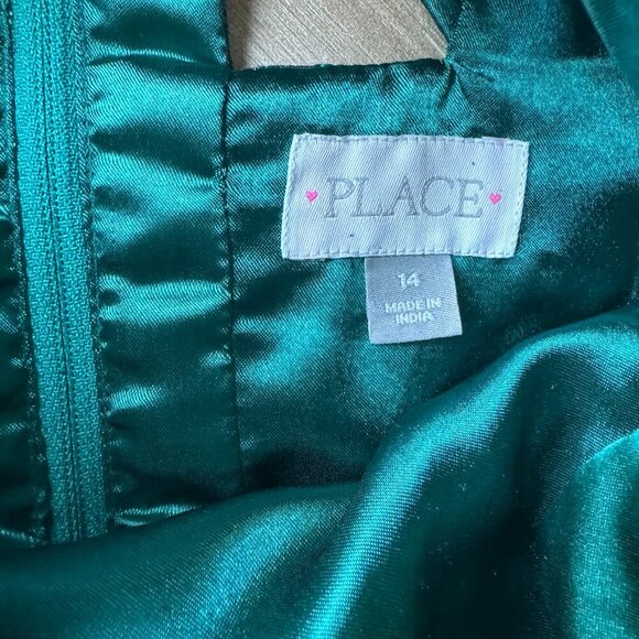 The Children's Place - Girls Holiday Dress - Shiny Green & Gold - Size 14 - Picture 4 of 7